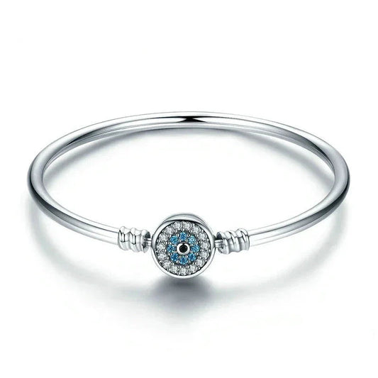 Protective Blue Evil Eye Sterling Silver Bracelet Bangle Itz Luxury