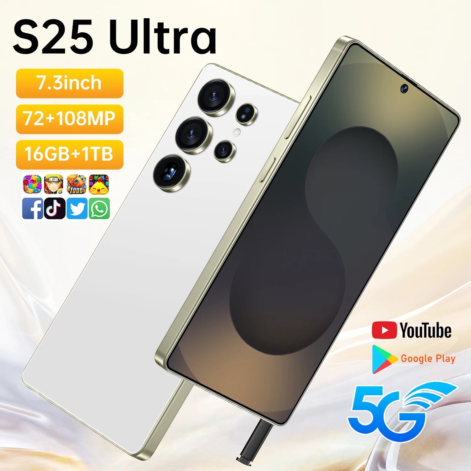RTS S25 ULTRA Original 16+512GB 72MP+108MP Dual Rear Camera Face Unlock Full Display Android 14 7.3inch GPS Smart Mobile Phone - Velora