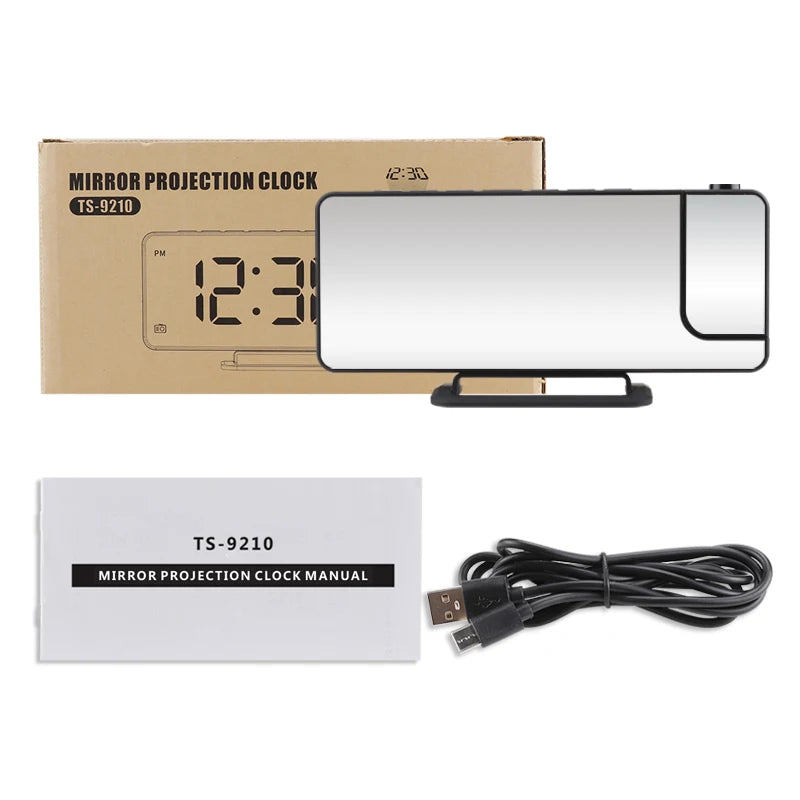 LED Mirror Projection Alarm Clock Creative with Charge Phone and Dual Alarm Digital Clock for Bedroom Ceiling - Velora