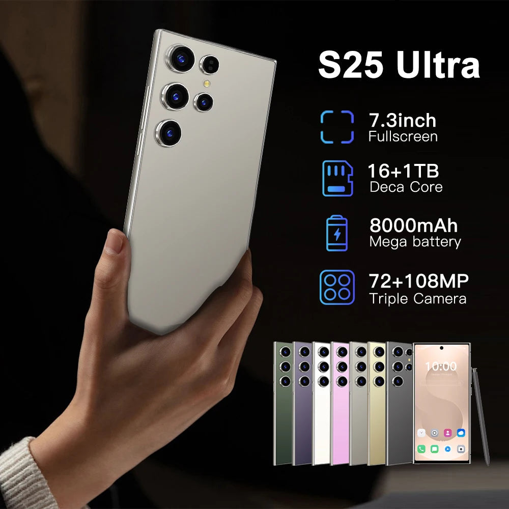 RTS S25 ULTRA Original 72MP+108MP Face Unlock 16+512GB 7.3inch GPS Android 14 2K Screen Full Display Smart Mobile Phone - Velora