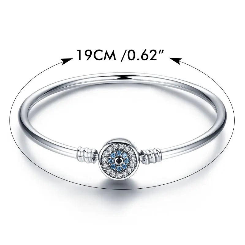 Protective Blue Evil Eye Sterling Silver Bracelet Bangle - Velora