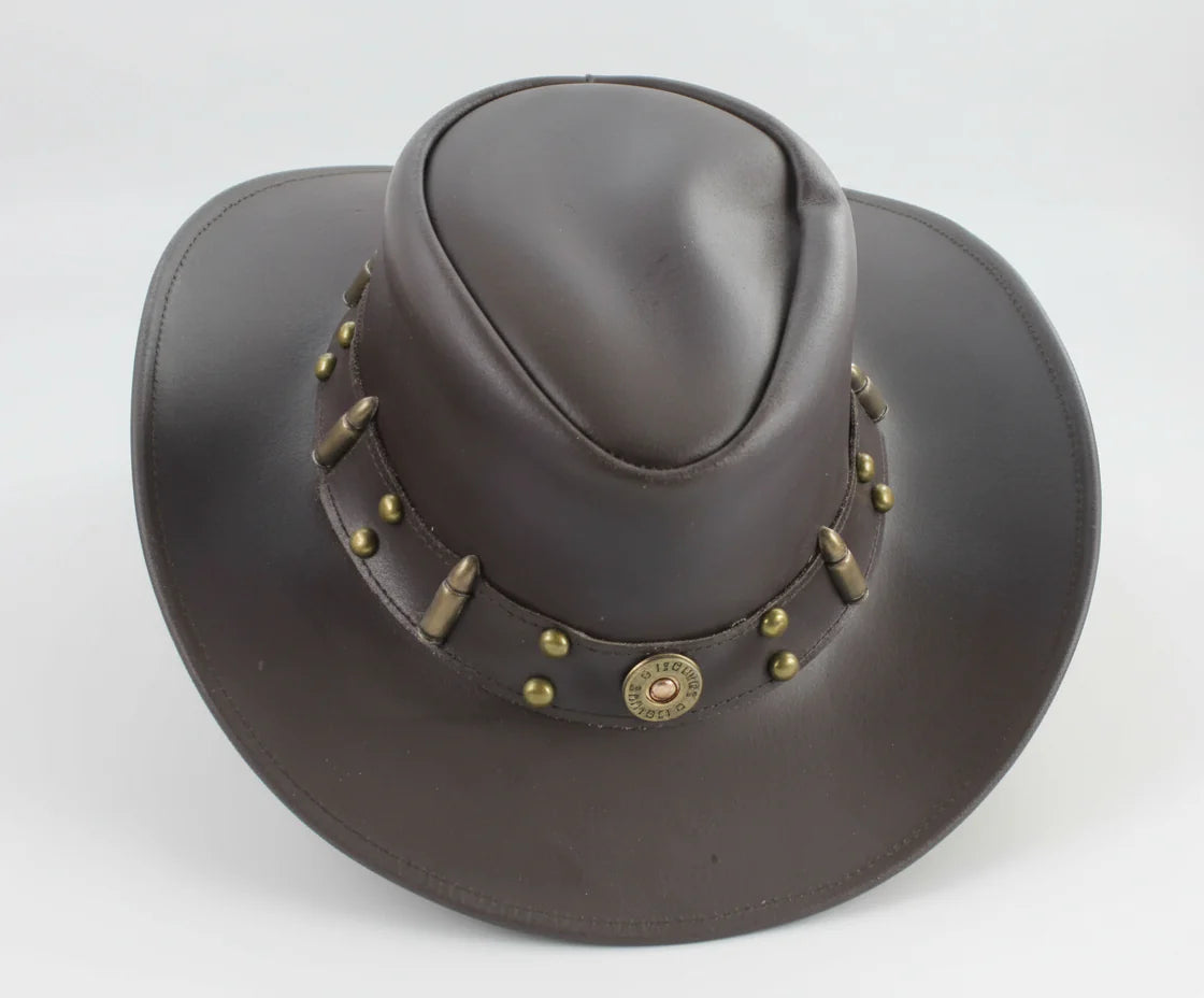 Shapeable Cowboy Hat with 12 Gauge Bullet Slice & Embellishments - Velora Luxury Fashion