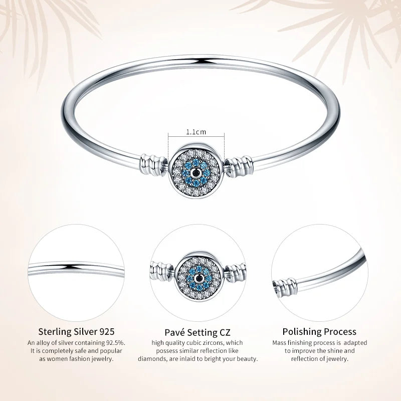 Protective Blue Evil Eye Sterling Silver Bracelet Bangle - Velora