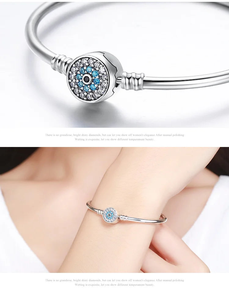 Protective Blue Evil Eye Sterling Silver Bracelet Bangle - Velora