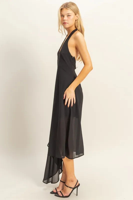 HYFVE Chiffon Halter Asymmetrical Hem Dress - Velora Luxury Fashion