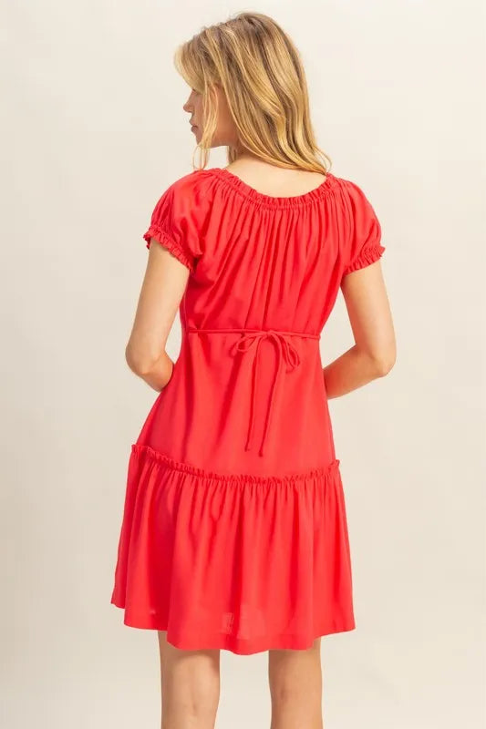 HYFVE Ruched Frill Tiered Short Sleeve Mini Dress - Velora Luxury Fashion