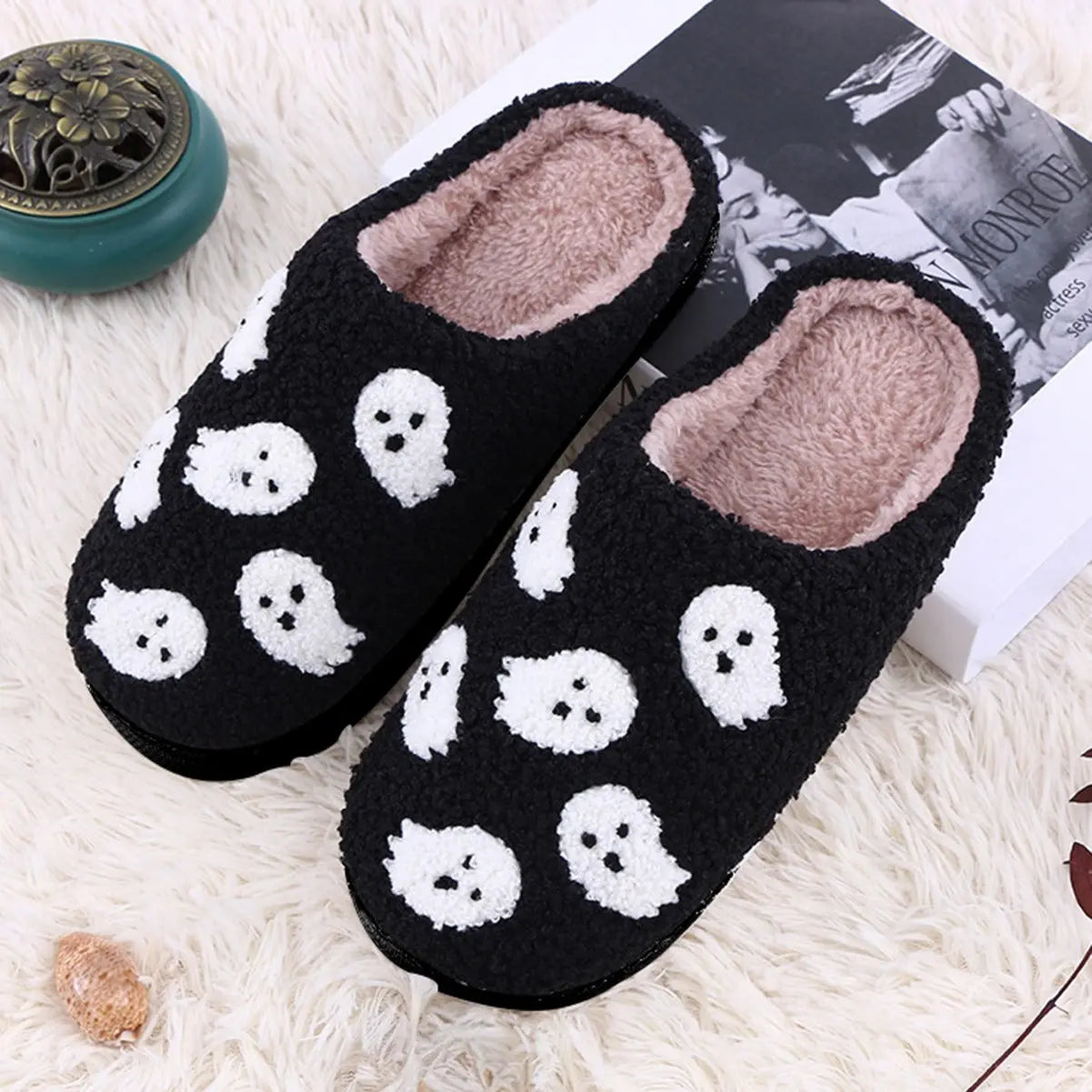 Halloween Funny Spider Ghost Scary Flat Indoor House Shoes For Women Men Soft Plush Cozy Horror Halloween Gifts EX-STOCK Canada