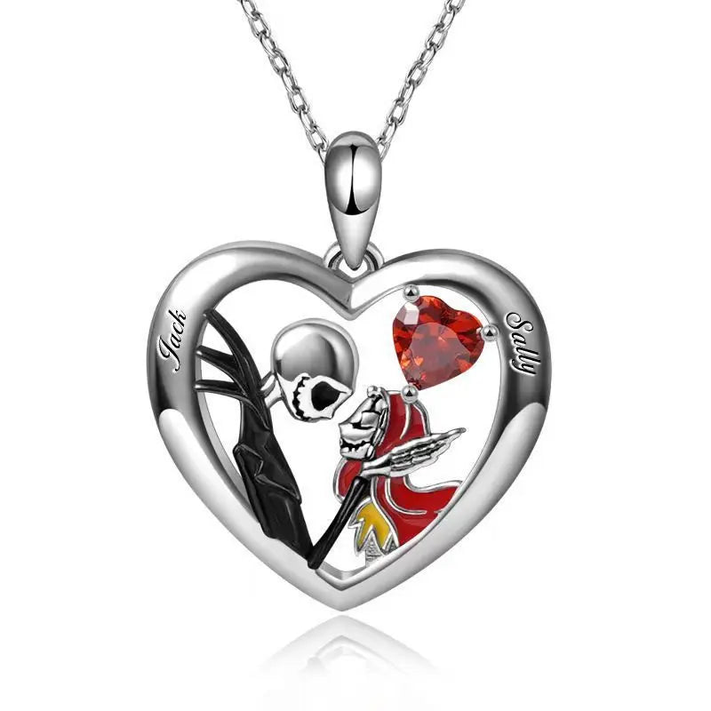 Halloween Heart-shaped Skull Necklace With Rhinestones Couple Love Clavicle Necklace Men And Women Jewelry Accessories - Velora