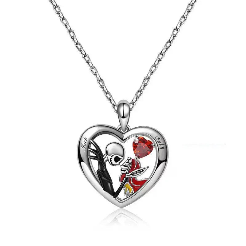 Halloween Heart-shaped Skull Necklace With Rhinestones Couple Love Clavicle Necklace Men And Women Jewelry Accessories - Velora