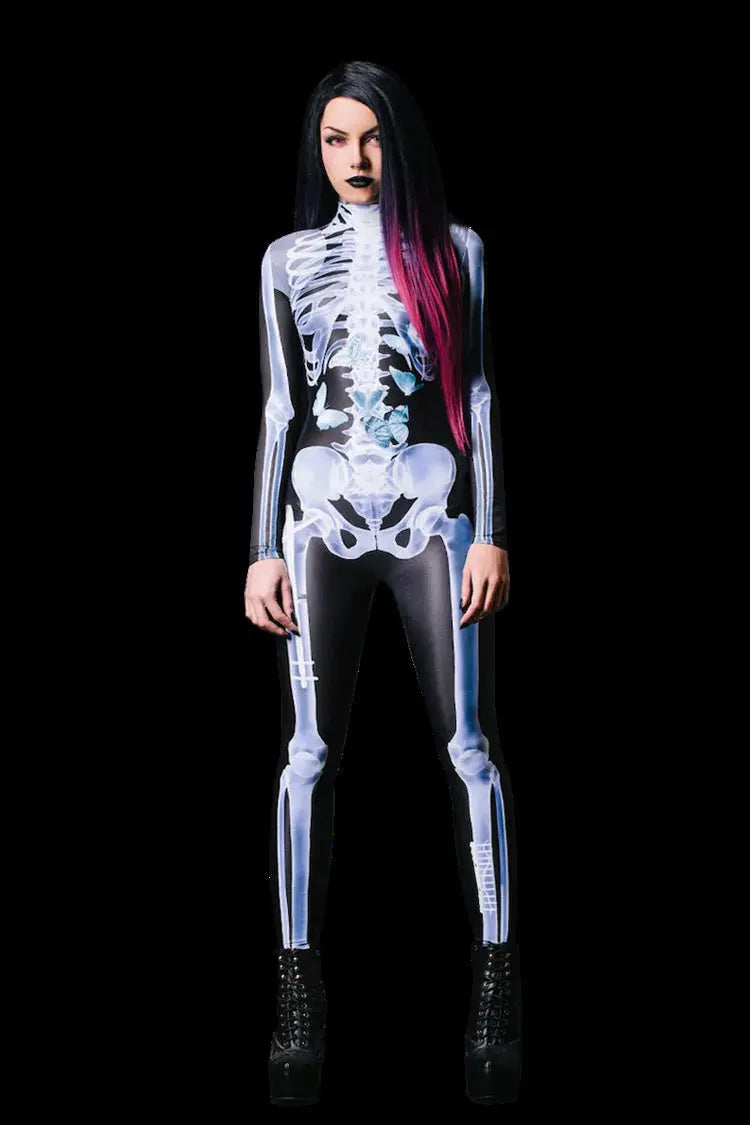 Halloween Long Sleeve Tights See-through Skeleton 3D Printed One-piece EX-STOCK Canada