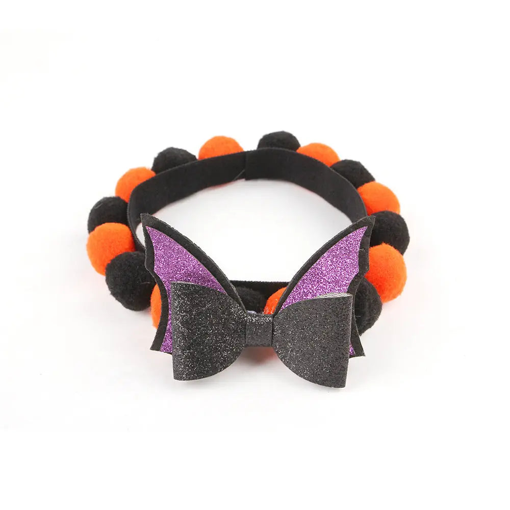 Halloween Pet Fur Ball Collar Pumpkin Accessories - Velora