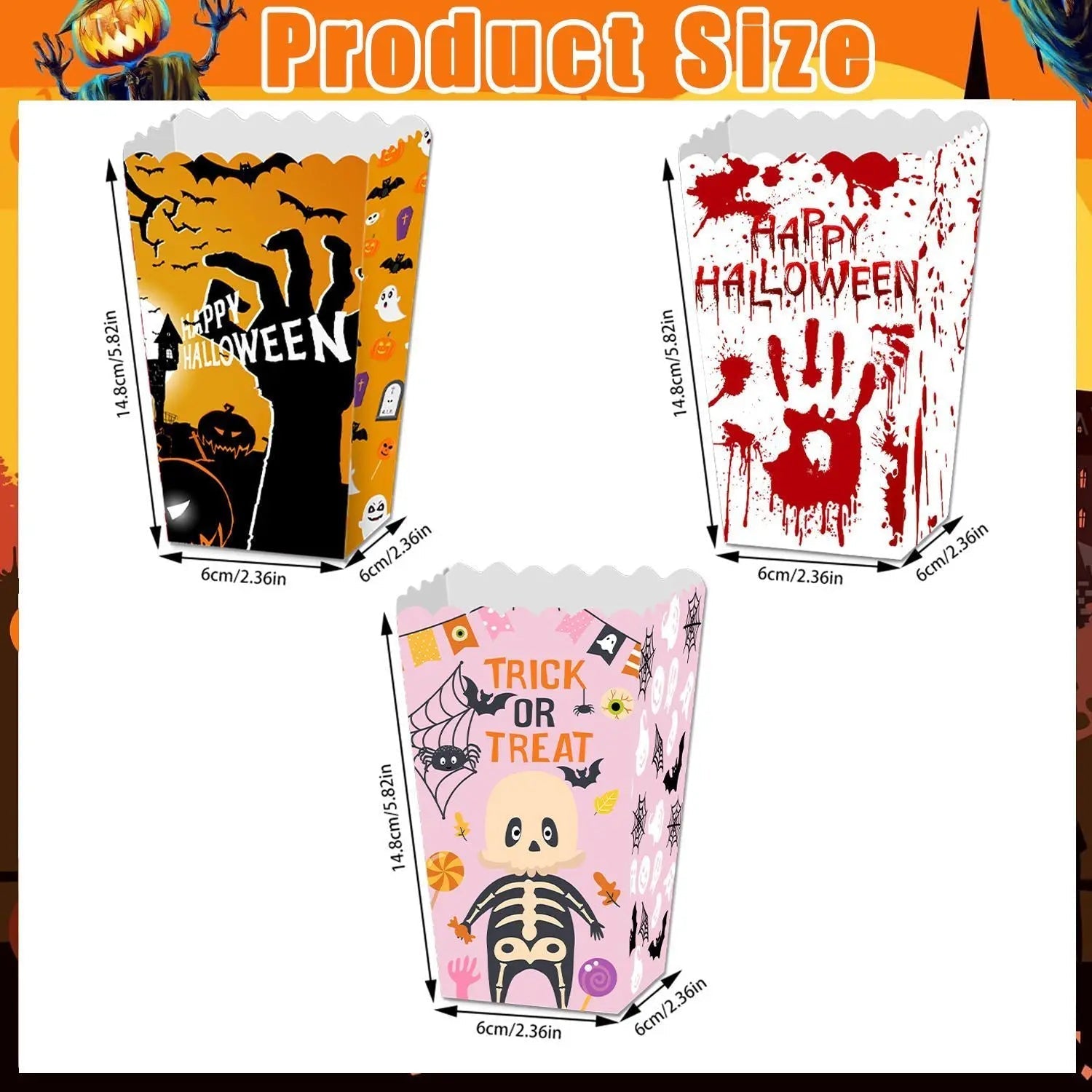 Halloween Popcorn Boxes In 3 Designs. Halloween Party Supplies In 3 Styles, 4 Of Each Style, 12 In Total EX-STOCK Canada