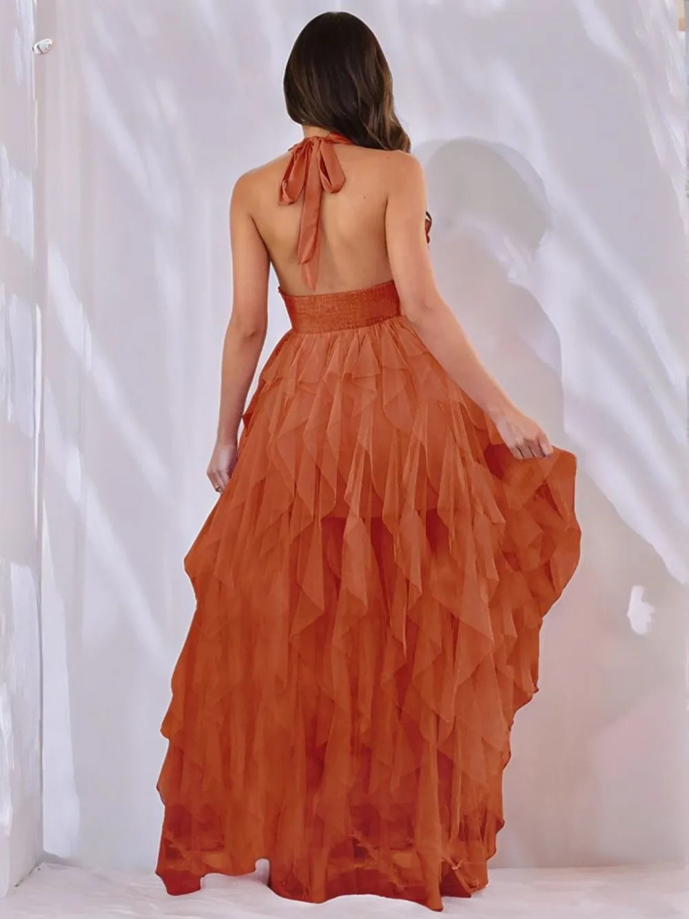 Halter Neck Irregular Mesh Dress - Velora Luxury Fashion