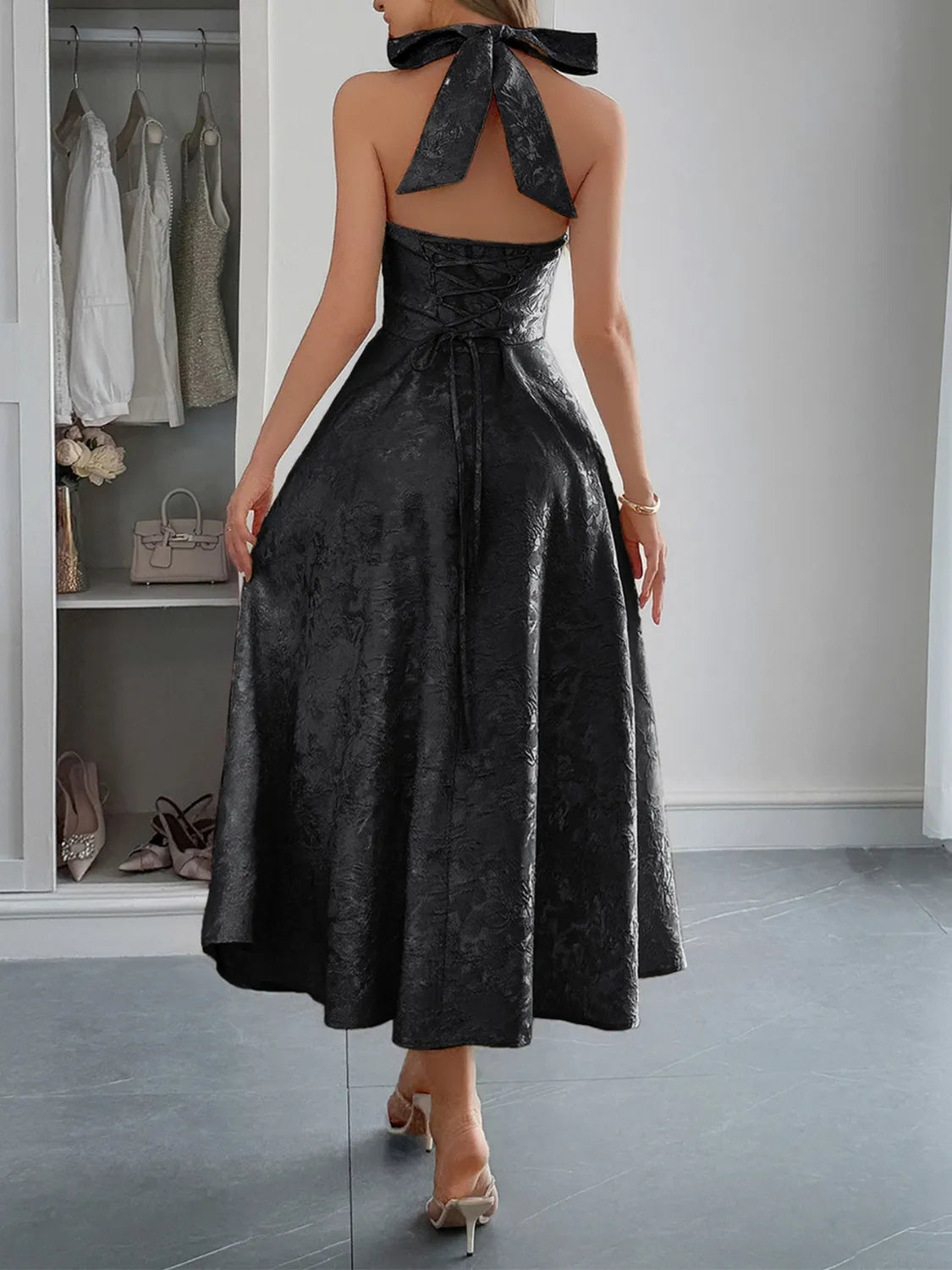 Halter Neck Midi Dress with Pockets - Velora Luxury Fashion