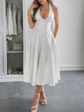 Halter Neck Midi Dress with Pockets - Velora Luxury Fashion