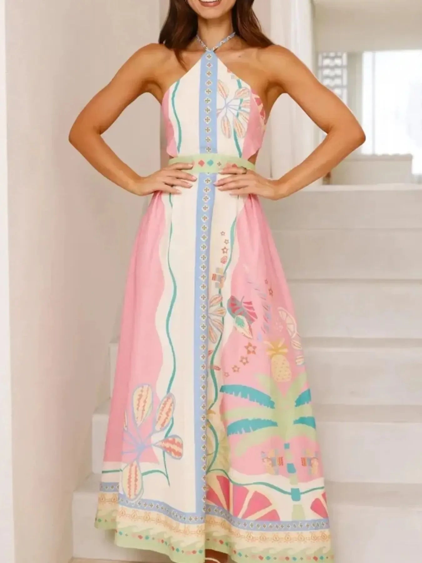 Halter Neck Printed Maxi Dress - Velora Luxury Fashion