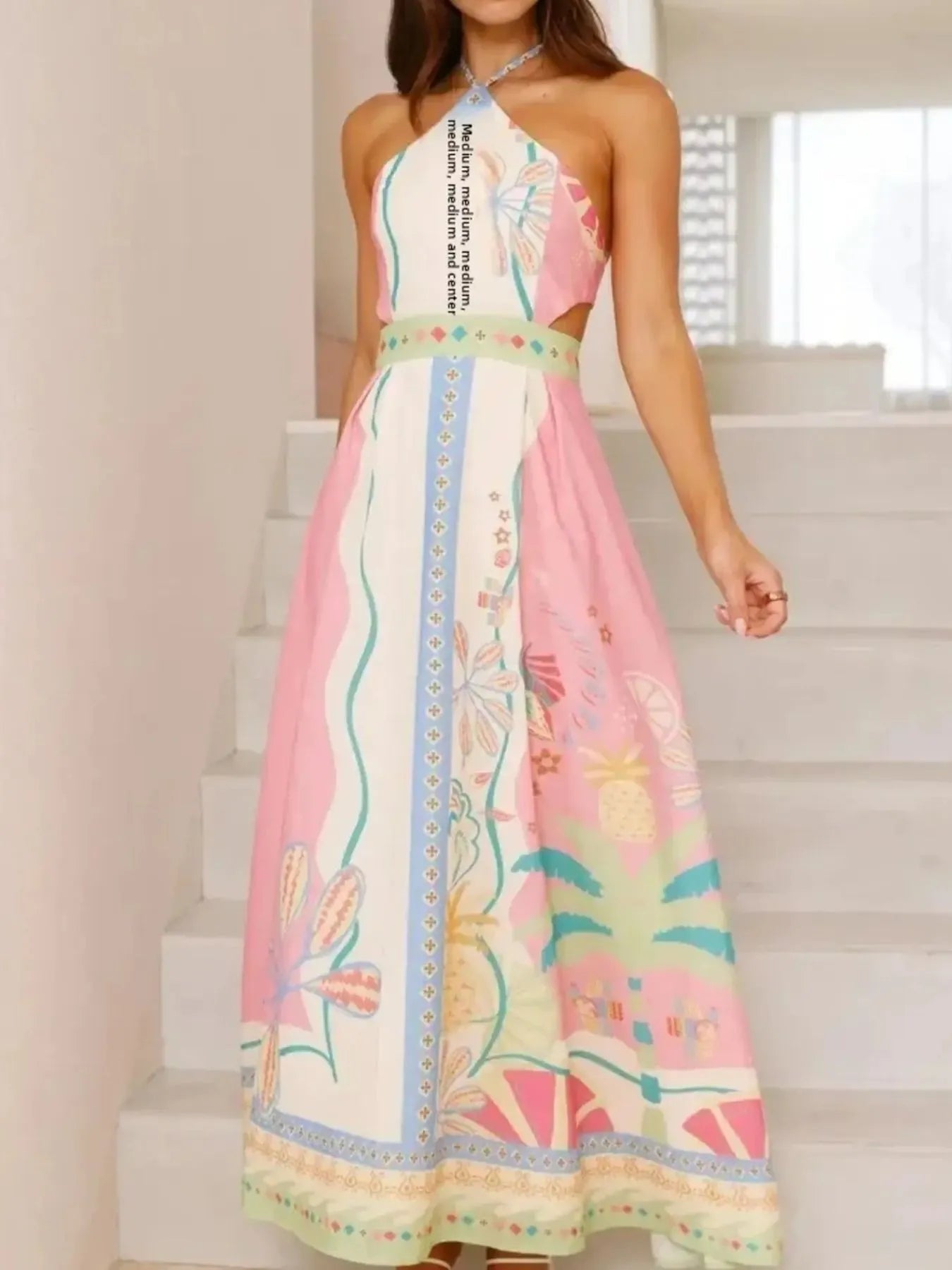 Halter Neck Printed Maxi Dress - Velora Luxury Fashion
