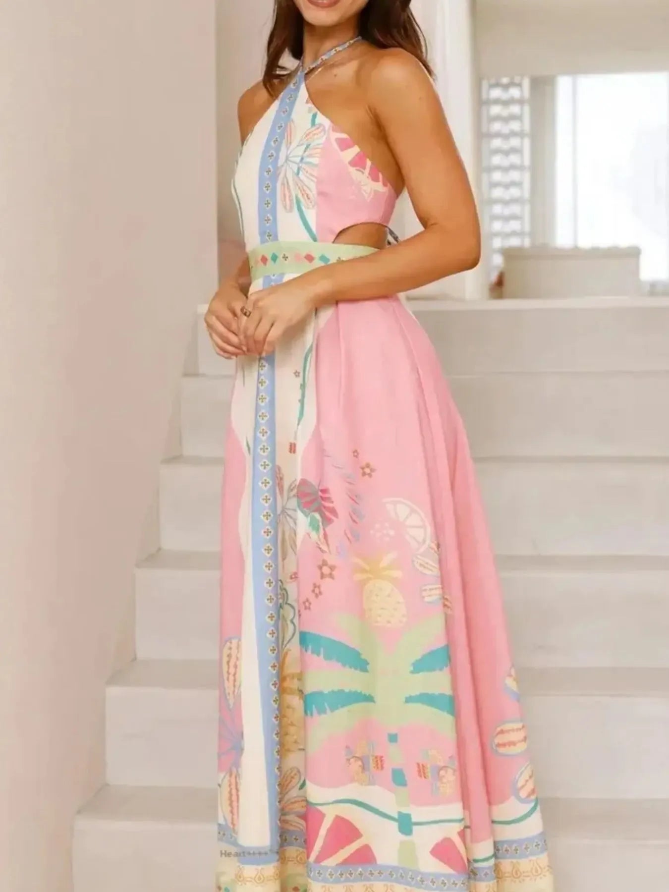 Halter Neck Printed Maxi Dress - Velora Luxury Fashion