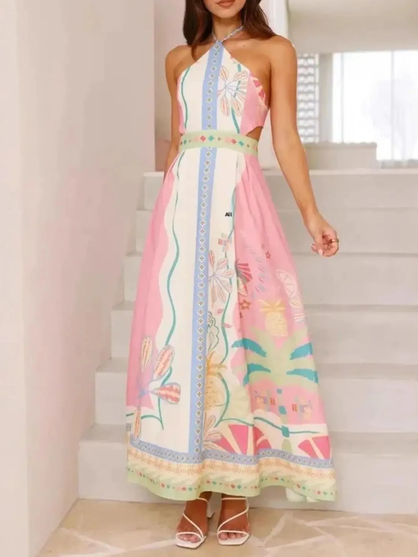 Halter Neck Printed Maxi Dress - Velora Luxury Fashion