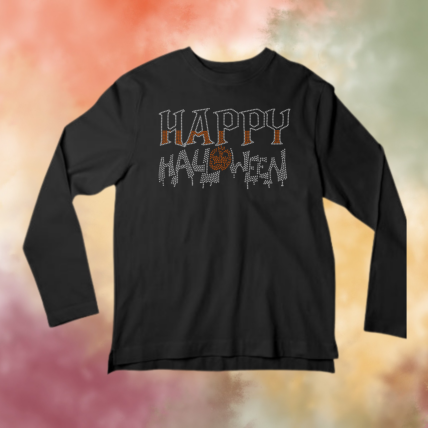 Happy Halloween Pumpkin Rhinestone Shirt – Spooky Sparkle Bling Tee | Blingdazzel