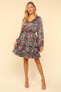 Haptics V-Neck Satin Floral Layered Dress - Velora Luxury Fashion