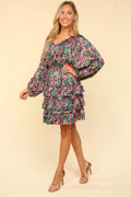 Haptics V-Neck Satin Floral Layered Dress - Velora Luxury Fashion