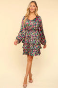 Haptics V-Neck Satin Floral Layered Dress - Velora Luxury Fashion
