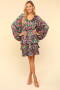Haptics V-Neck Satin Floral Layered Dress - Velora Luxury Fashion