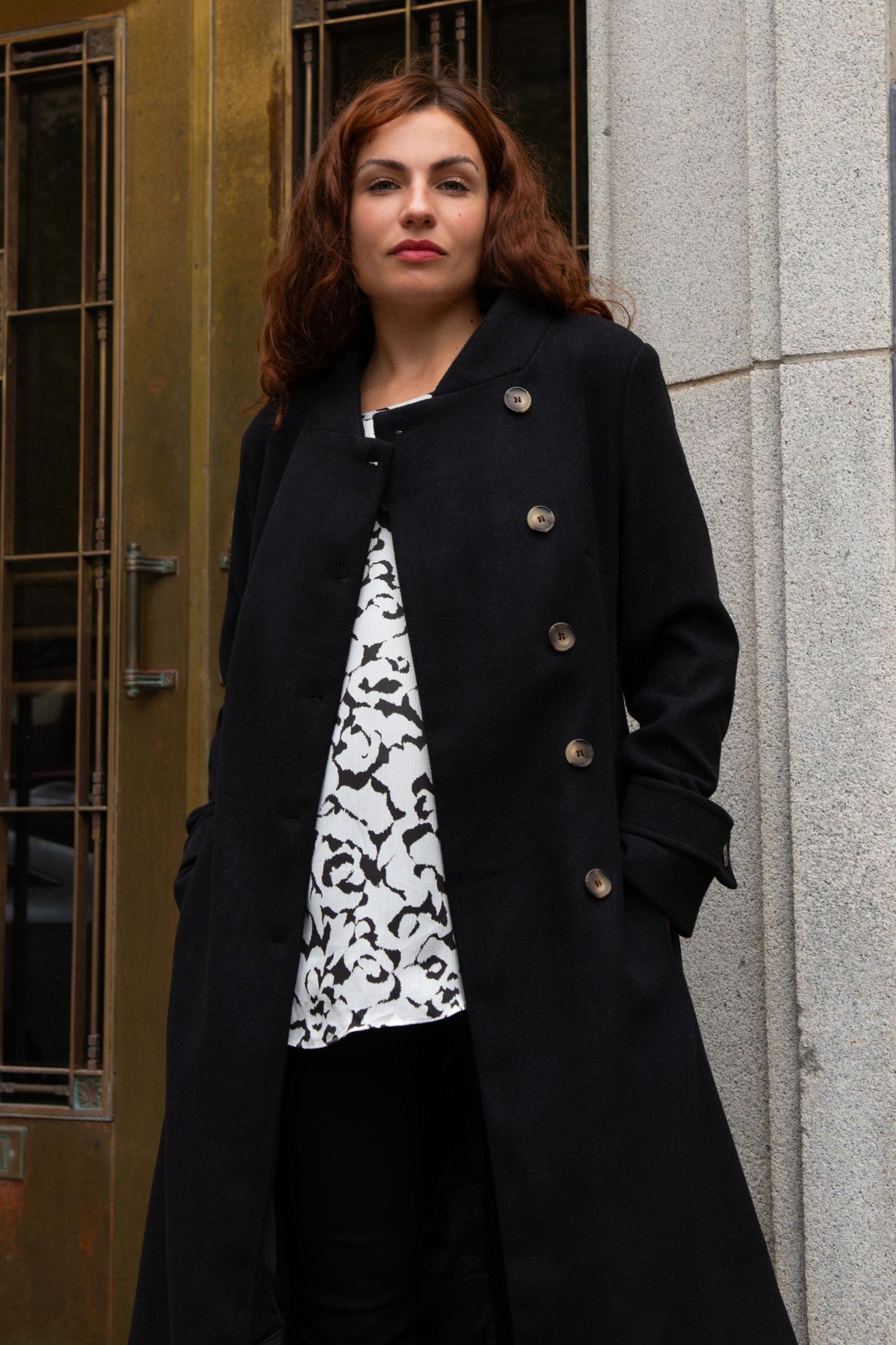 Harper Retro Flared Coat Side Buttons Elegant - Velora Luxury Fashion