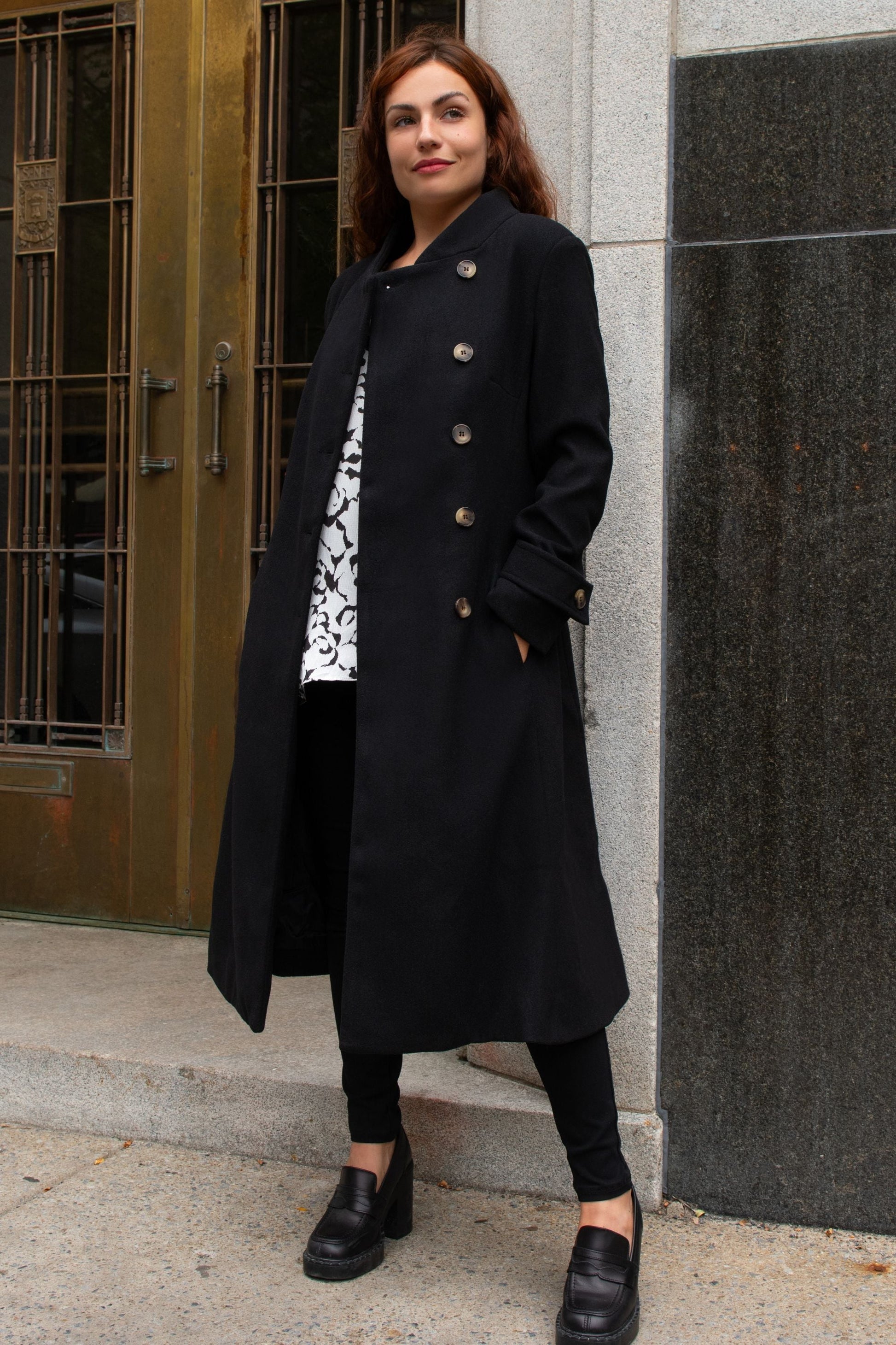 Harper Retro Flared Coat Side Buttons Elegant - Velora Luxury Fashion