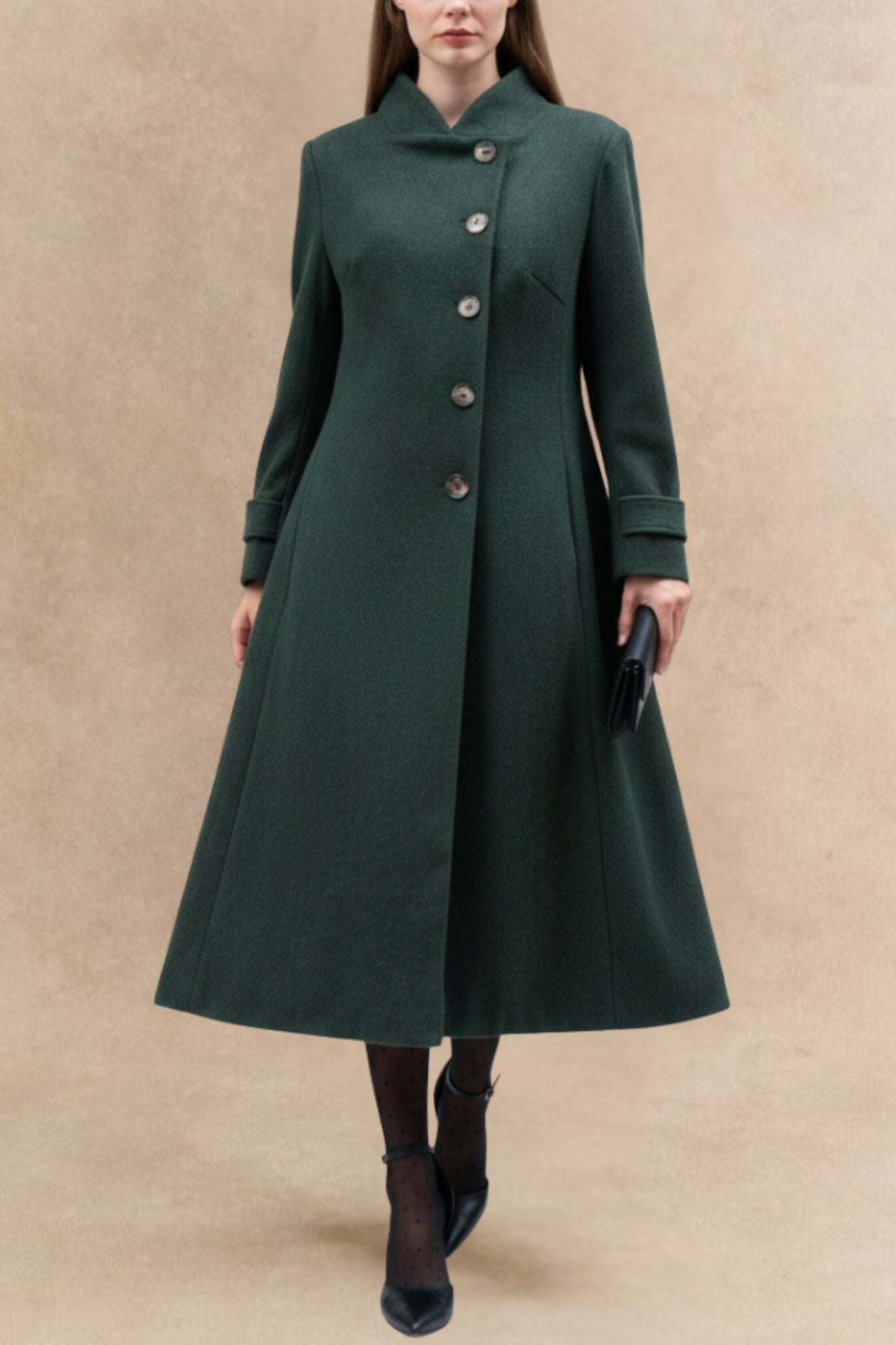 Harper Retro Flared Coat Side Buttons Elegant - Velora Luxury Fashion