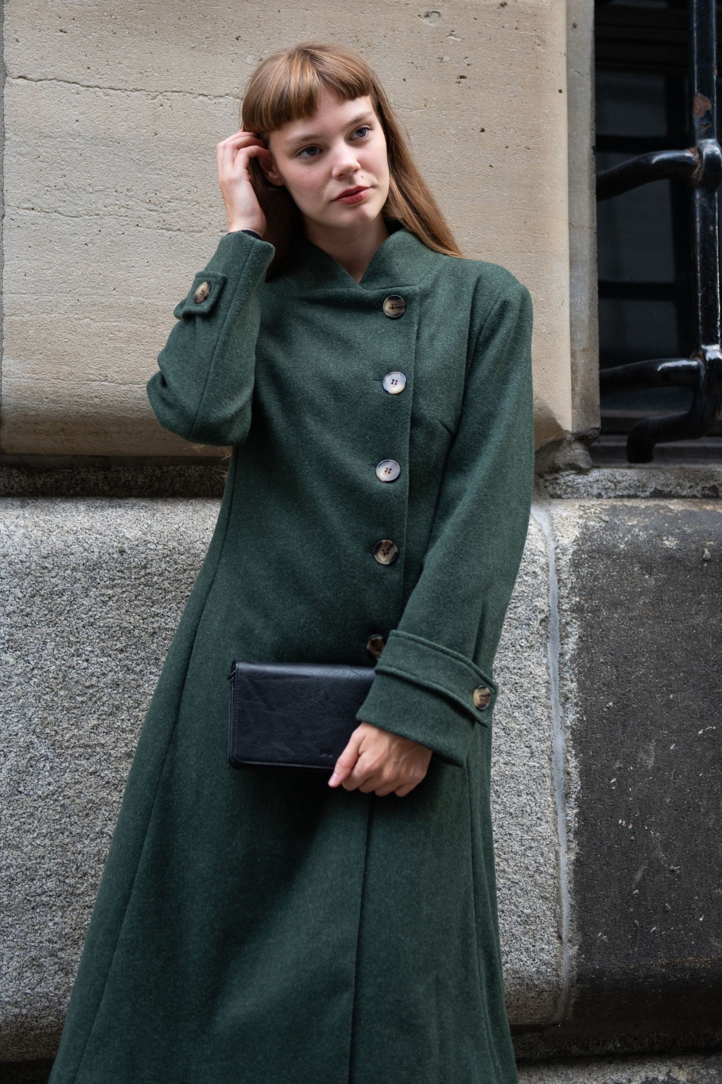 Harper Retro Flared Coat Side Buttons Elegant - Velora Luxury Fashion