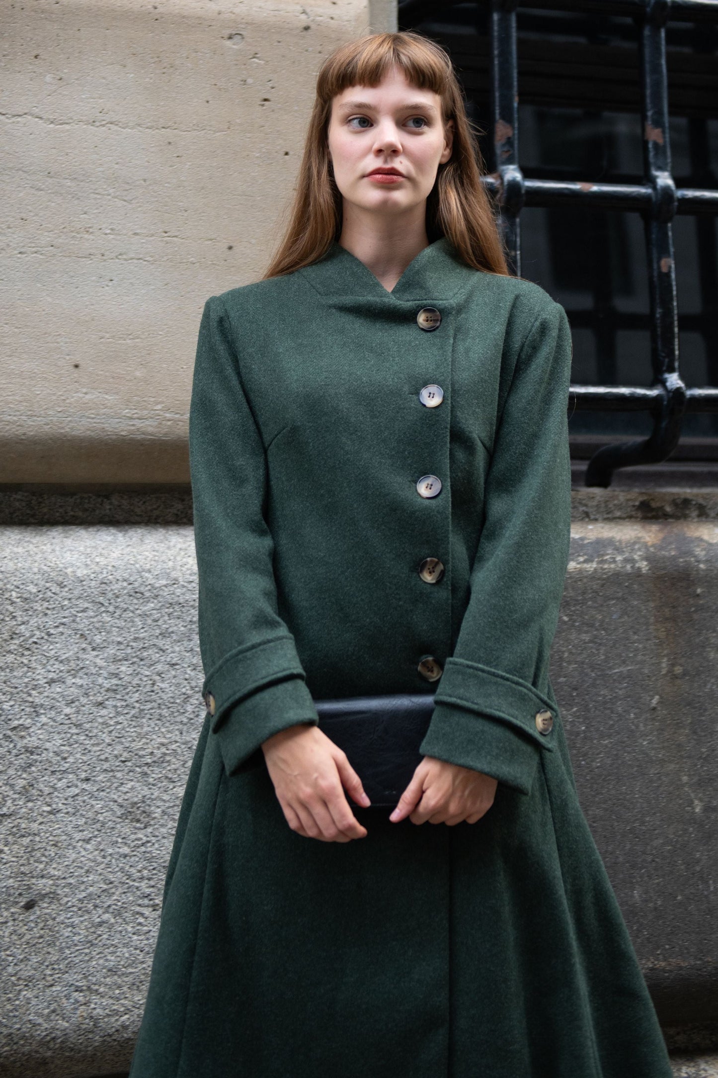 Harper Retro Flared Coat Side Buttons Elegant - Velora Luxury Fashion