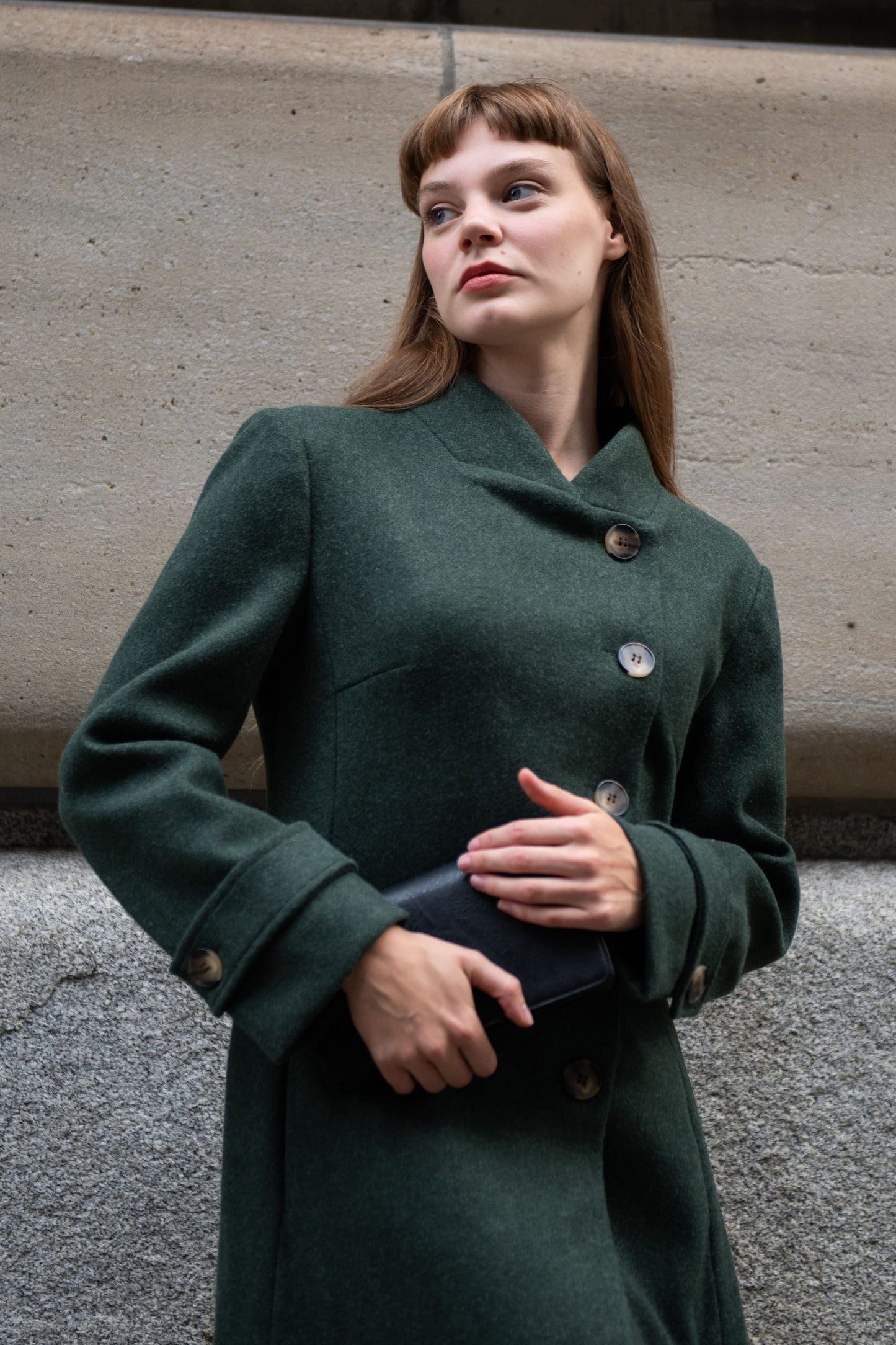 Harper Retro Flared Coat Side Buttons Elegant - Velora Luxury Fashion