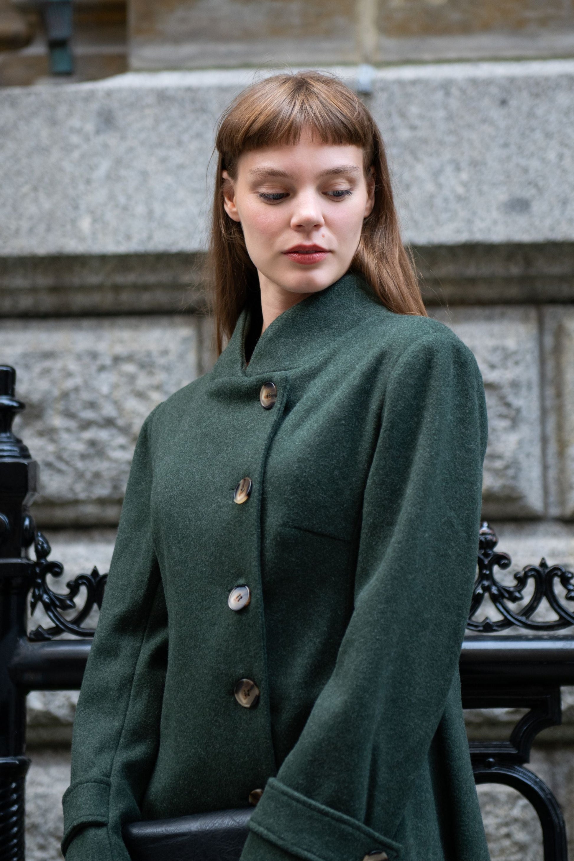 Harper Retro Flared Coat Side Buttons Elegant - Velora Luxury Fashion