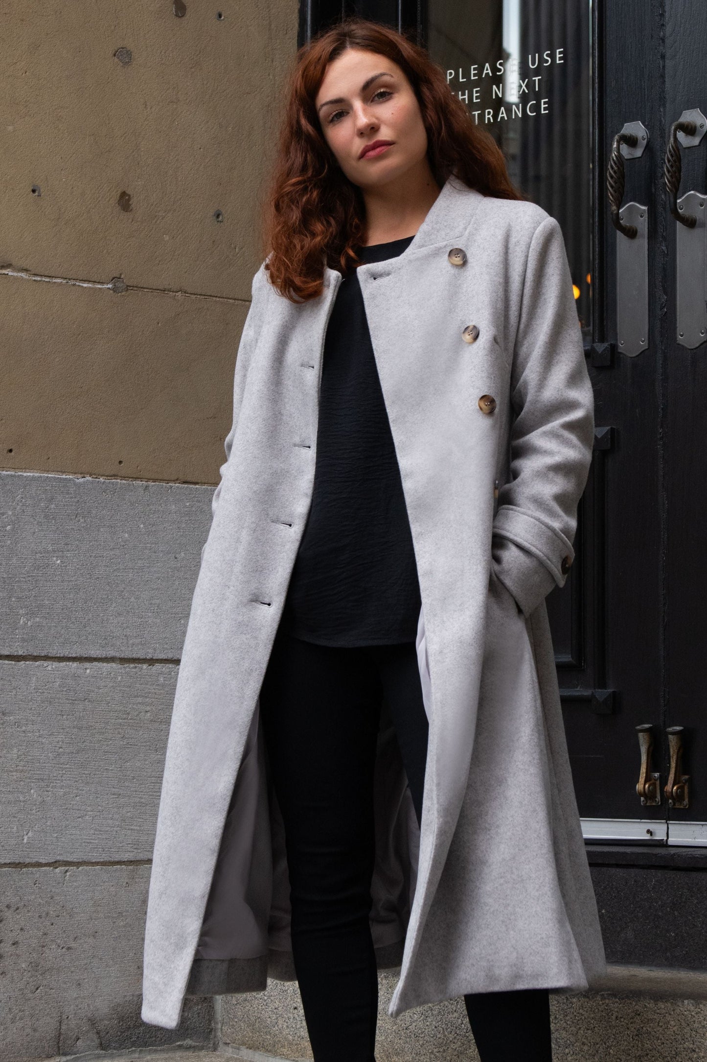 Harper Retro Flared Coat Side Buttons Elegant - Velora Luxury Fashion