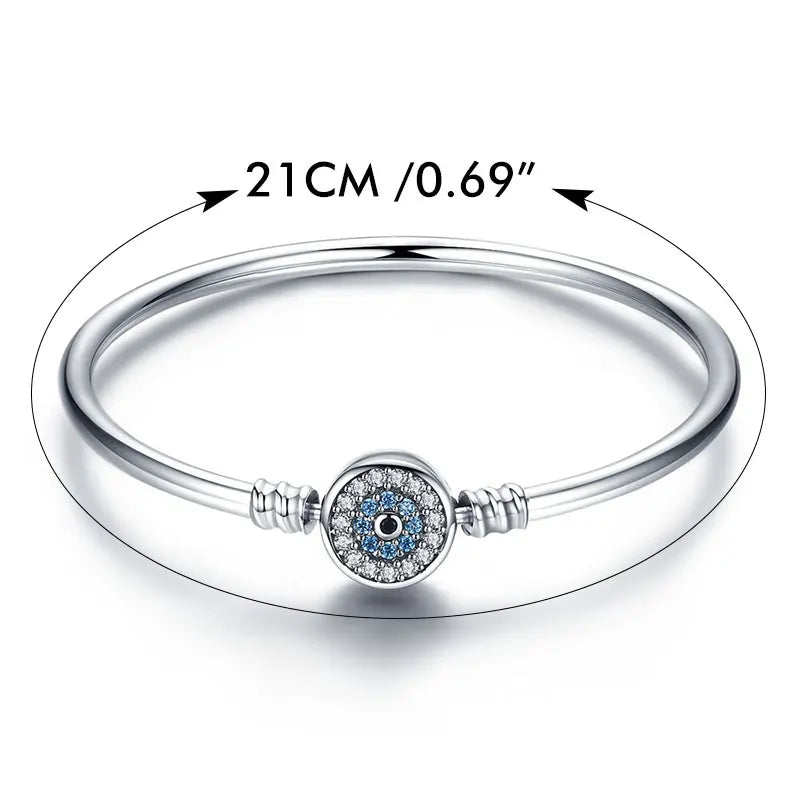 Protective Blue Evil Eye Sterling Silver Bracelet Bangle - Velora