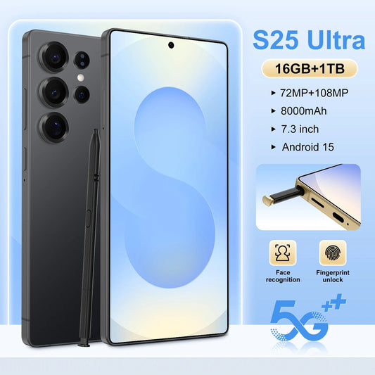 Original S25 Ultra Smartphones 16GB+1TB 4G LTE Dual 2SIM 7.3 Inch HD Screen Resolution 8000mAh Battery 5G Global Mobile Phone - Velora