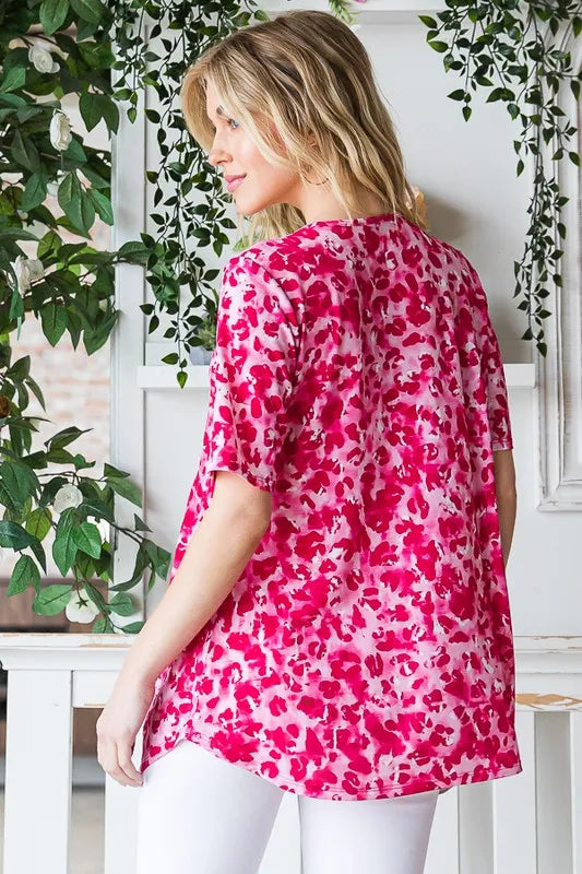 Heimish Full Size Short Sleeve Crisscross Animal Babydoll Top Plus Size - Velora Luxury Fashion