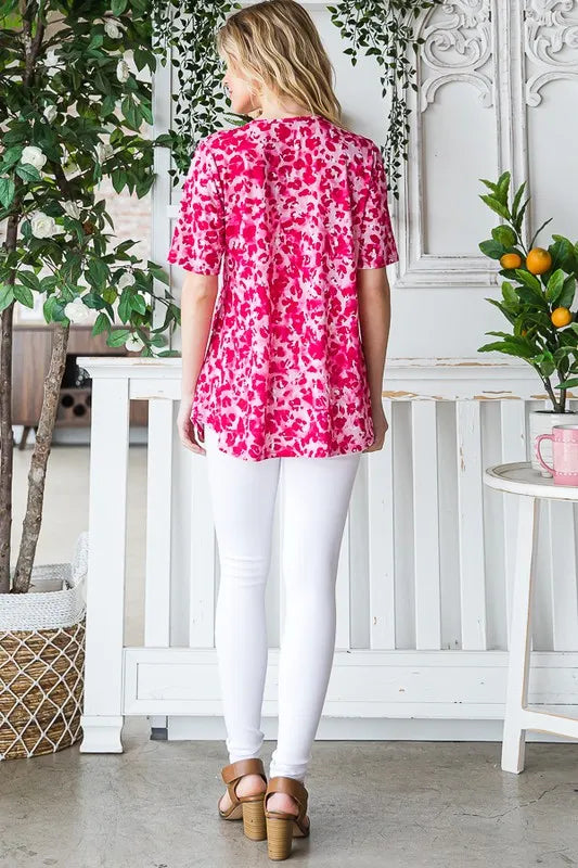 Heimish Full Size Short Sleeve Crisscross Animal Babydoll Top Plus Size - Velora Luxury Fashion