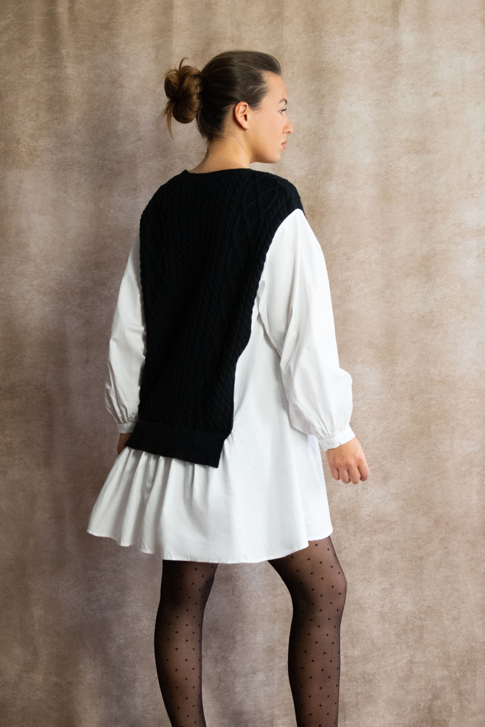 Helga Oversize Faux Layer Tunic Shirt Dress Cable Knit Sweater Trendy - Velora Luxury Fashion