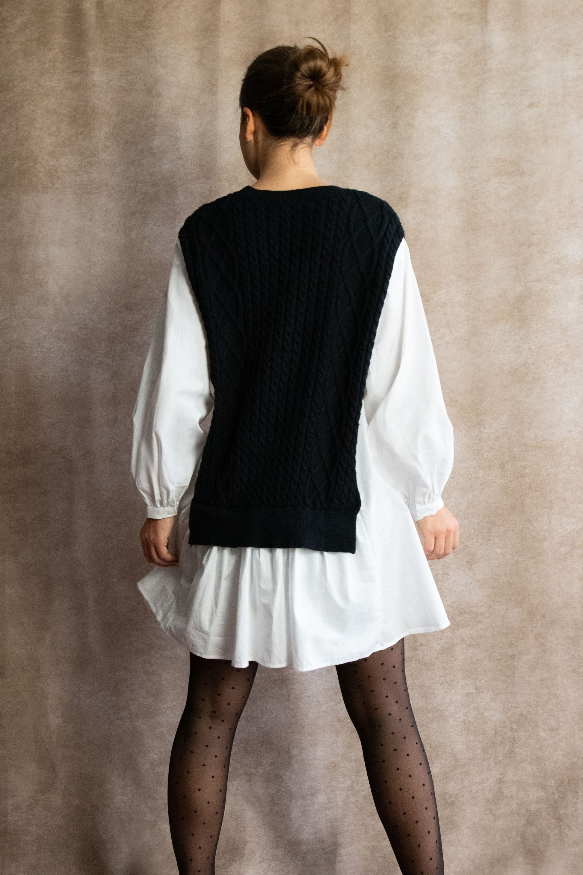 Helga Oversize Faux Layer Tunic Shirt Dress Cable Knit Sweater Trendy - Velora Luxury Fashion