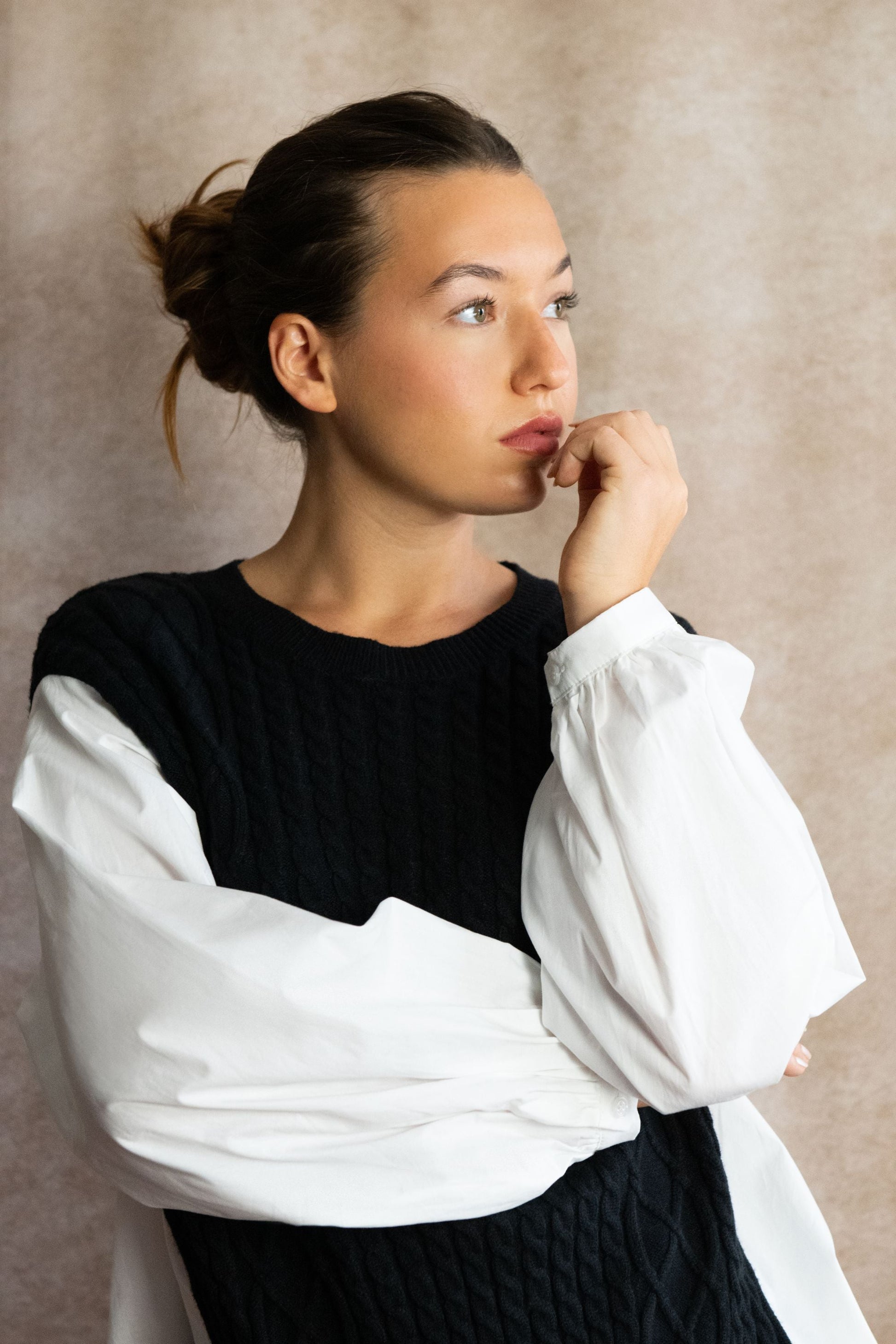 Helga Oversize Faux Layer Tunic Shirt Dress Cable Knit Sweater Trendy - Velora Luxury Fashion