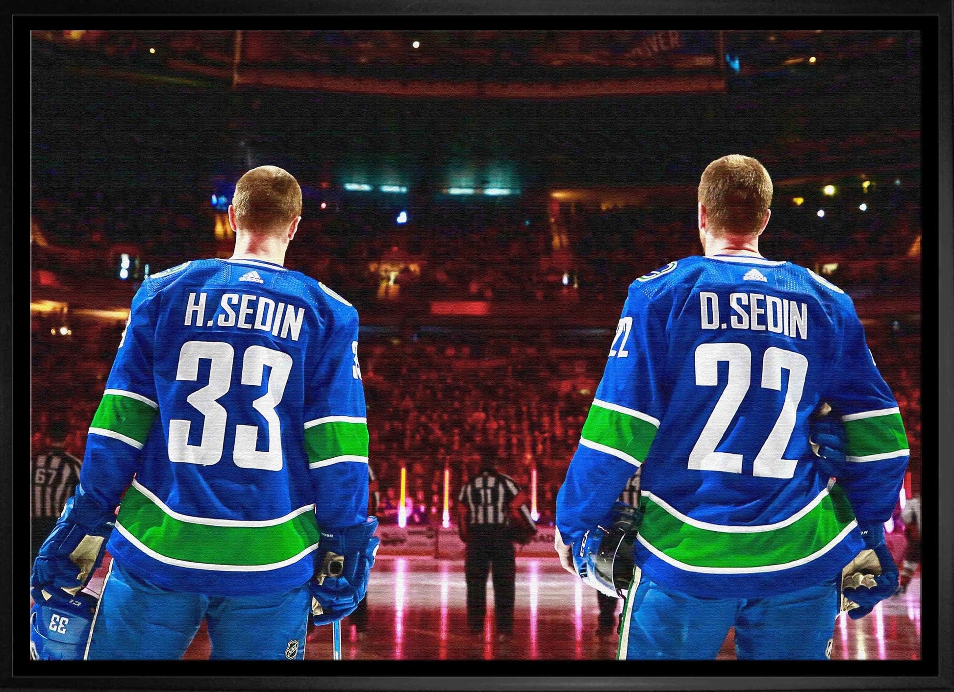 Henrik Sedin and Daniel Sedin 20x29 Framed Canvas Canucks Anthem-H - Velora Luxury Fashion