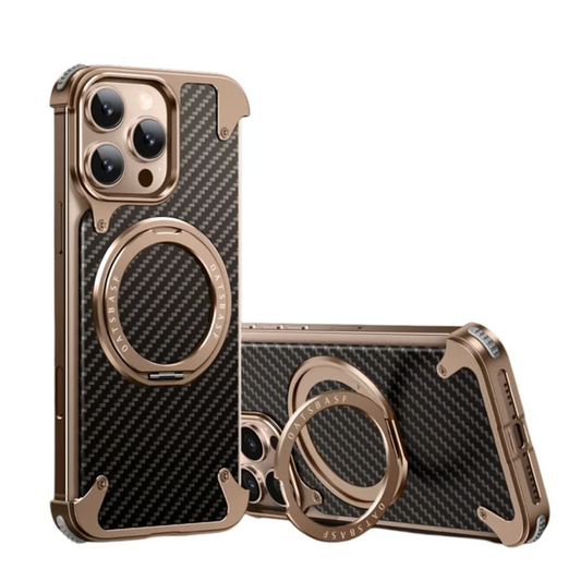 Hot Aluminum Alloy Carbon Fiber Metal Case for iPhone 16 Pro Max With 360 Magnetic Invisible Ring Stand Cover for iPhone 16 Pro - Velora