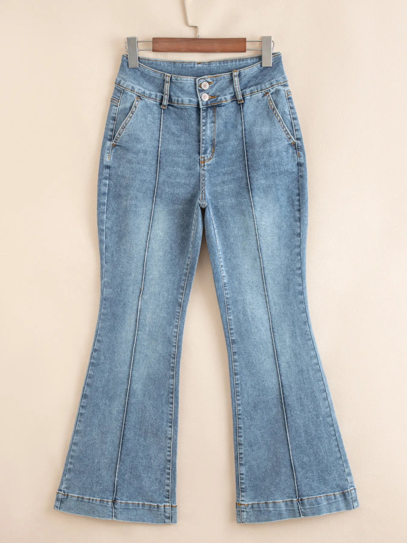 High-Waisted Flare Jeans with Seam Detail - Velora Luxury Fashion
