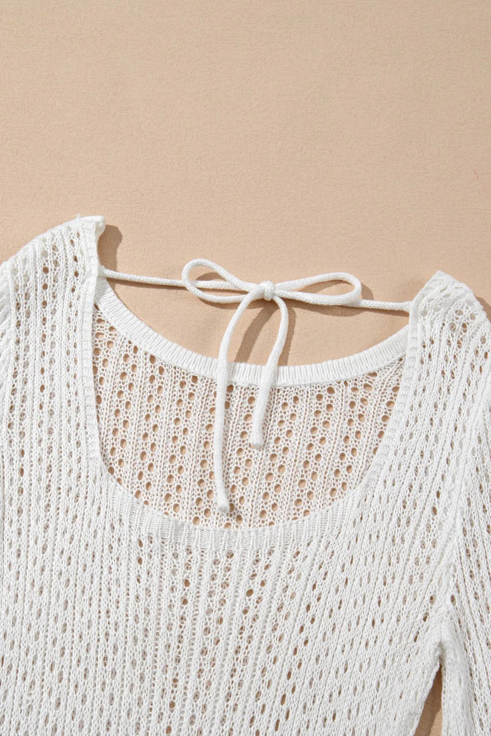 Hollow Out Bell Sleeve Drawstring Knit Cover Up Dress - Velora Luxury Fashion