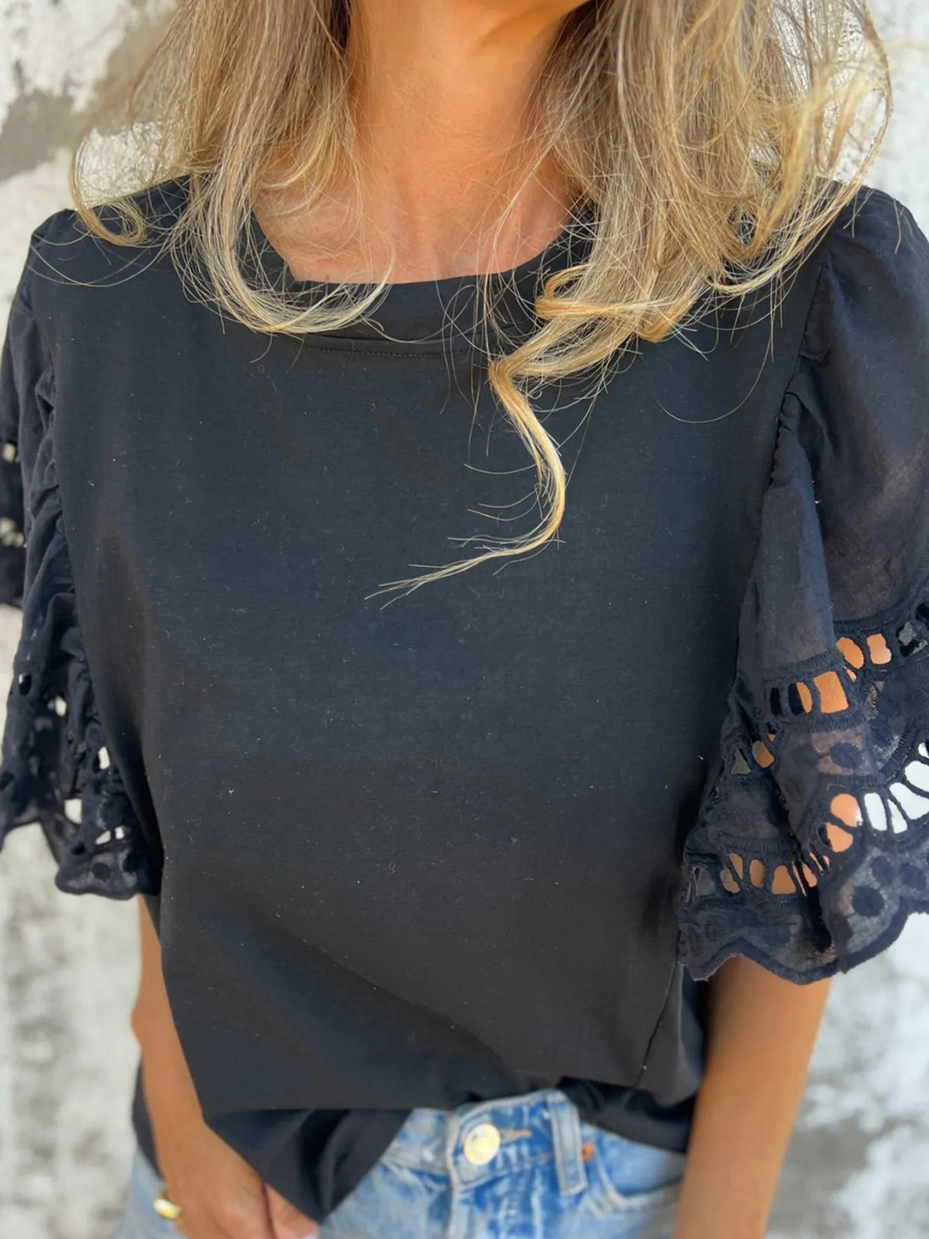 Hollow Out Sleeve Casual Blouse - Velora Luxury Fashion