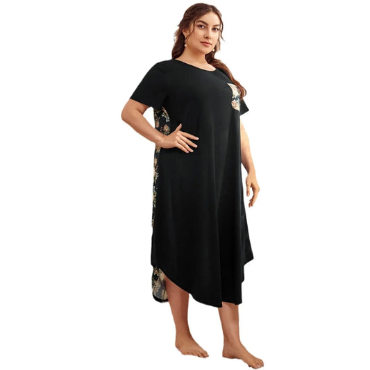 Homewear Pajamas Short-sleeved Printing Stitching Contrast Color Plus-sized Home Nightdress For Women EX-STOCK Canada