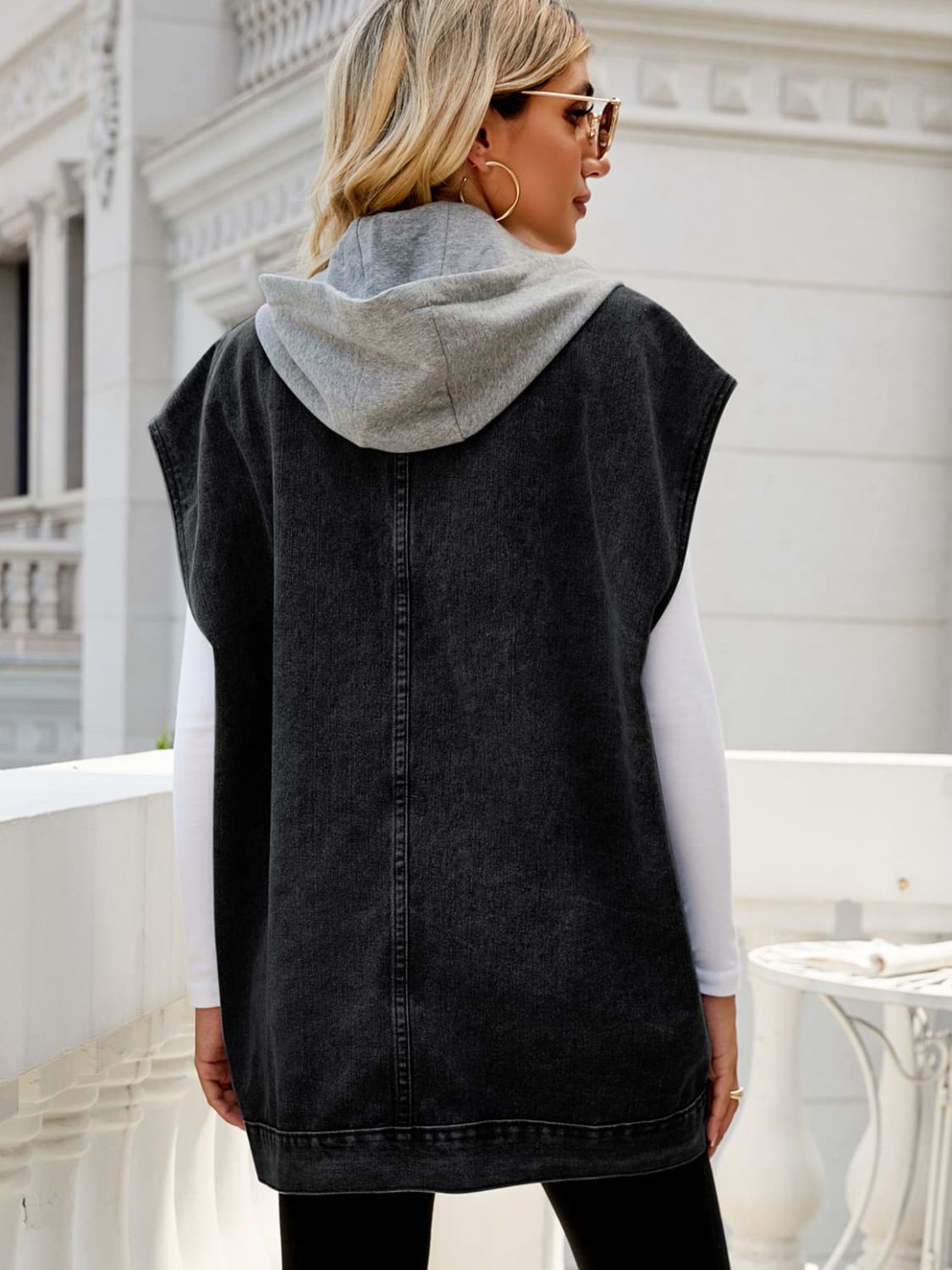 Hooded Sleeveless Denim Top with Pockets - Velora Luxury Fashion